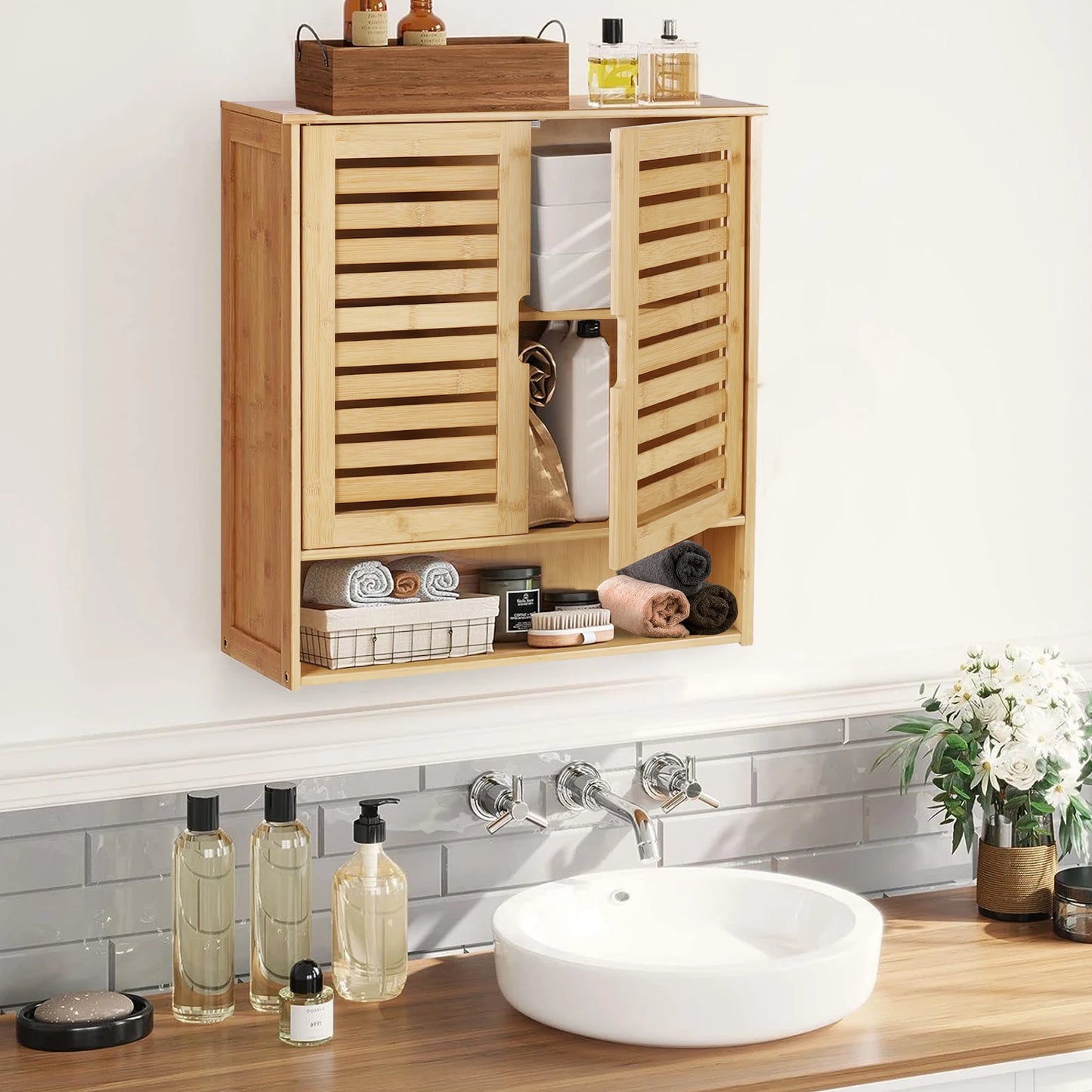 Wisfor Bamboo Over-The-Toilet Wall Cabinet With Adjustable Shelves