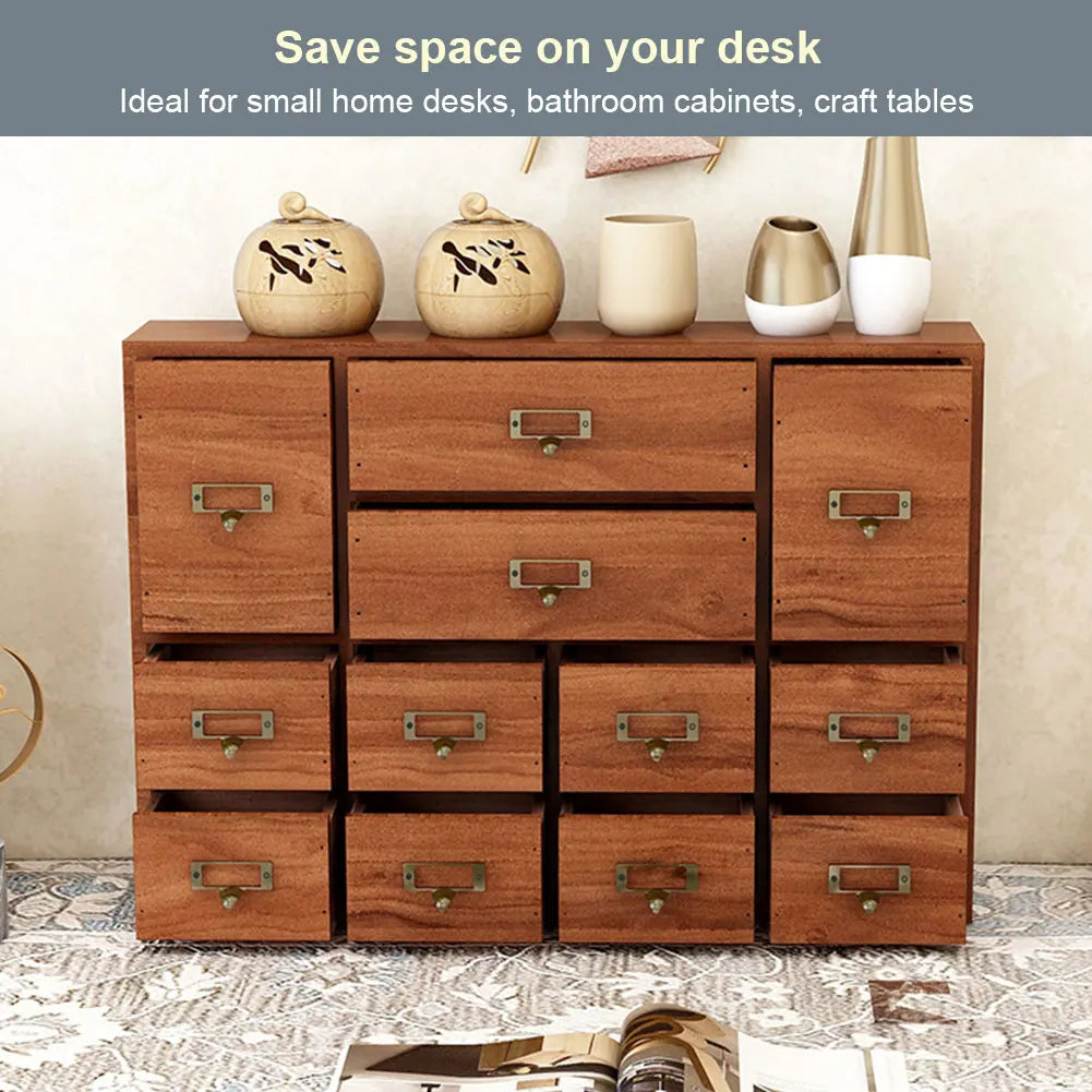 Nonedesk Wooden Apothecary Cabinet Twelve Drawers Tabletop Storage