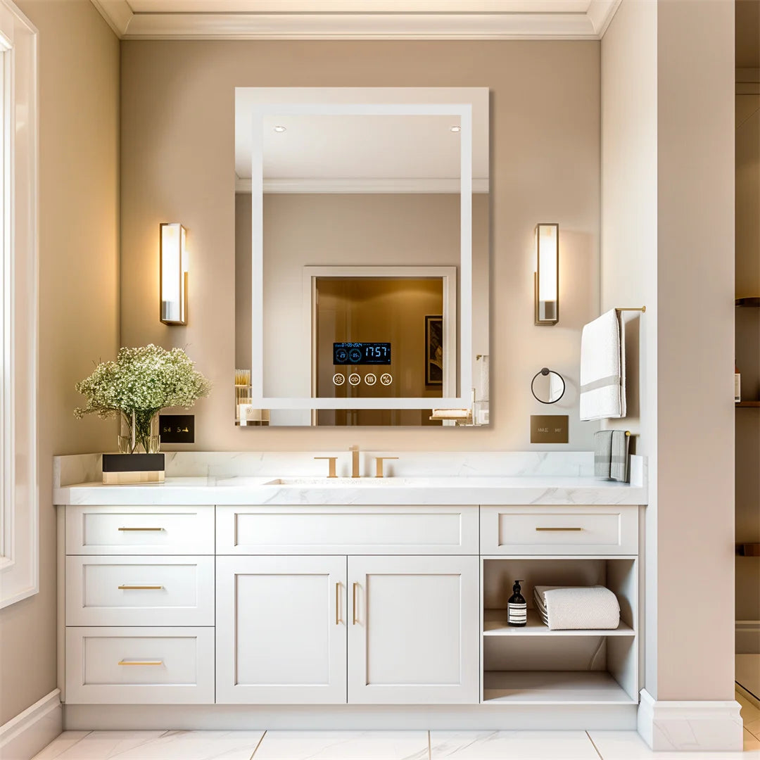 LUVODI Bluetooth Speaker Bathroom Mirror With Time Temperature Display Dimmable