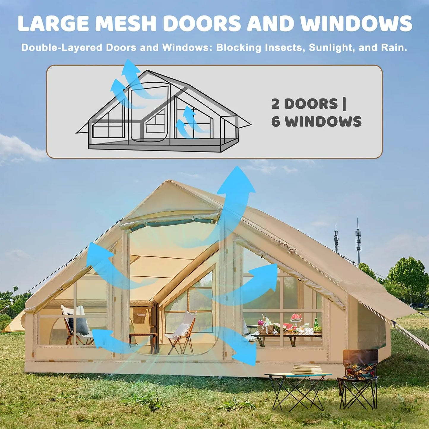 Inflatable Camping Tent for Four to Six With Air Pump