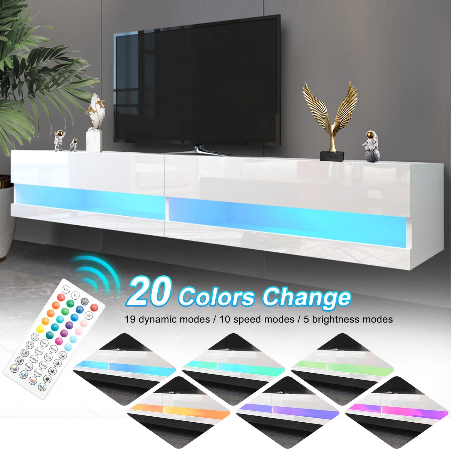 QiaoShiRen Floating Wall Mounted TV Stand With Power Outlets LED