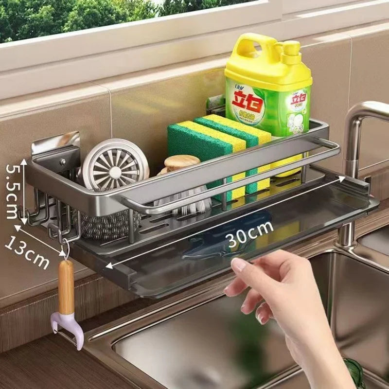 Aluminum No Drill Kitchen Sink Rack Self Draining Shelf