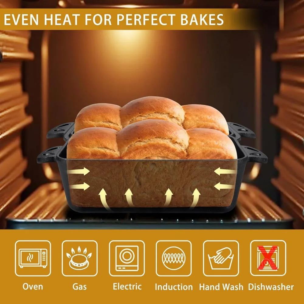 Cast Iron Loaf Pan With Lid Two-Piece Set For Bread