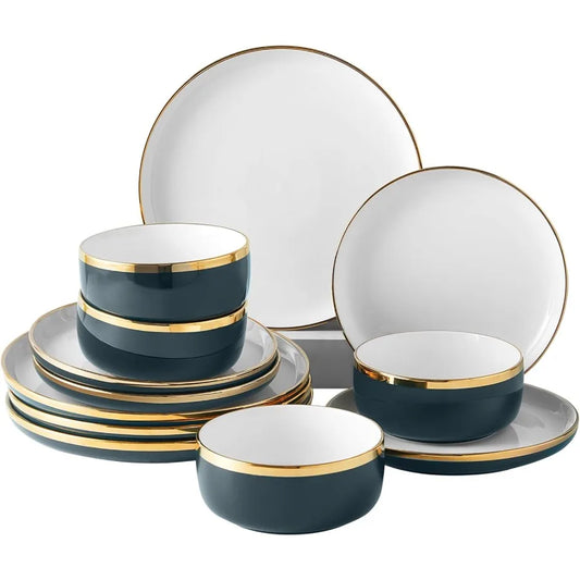 Porcelain Dinnerware Set 12 Piece Luxury China Plates and Bowls