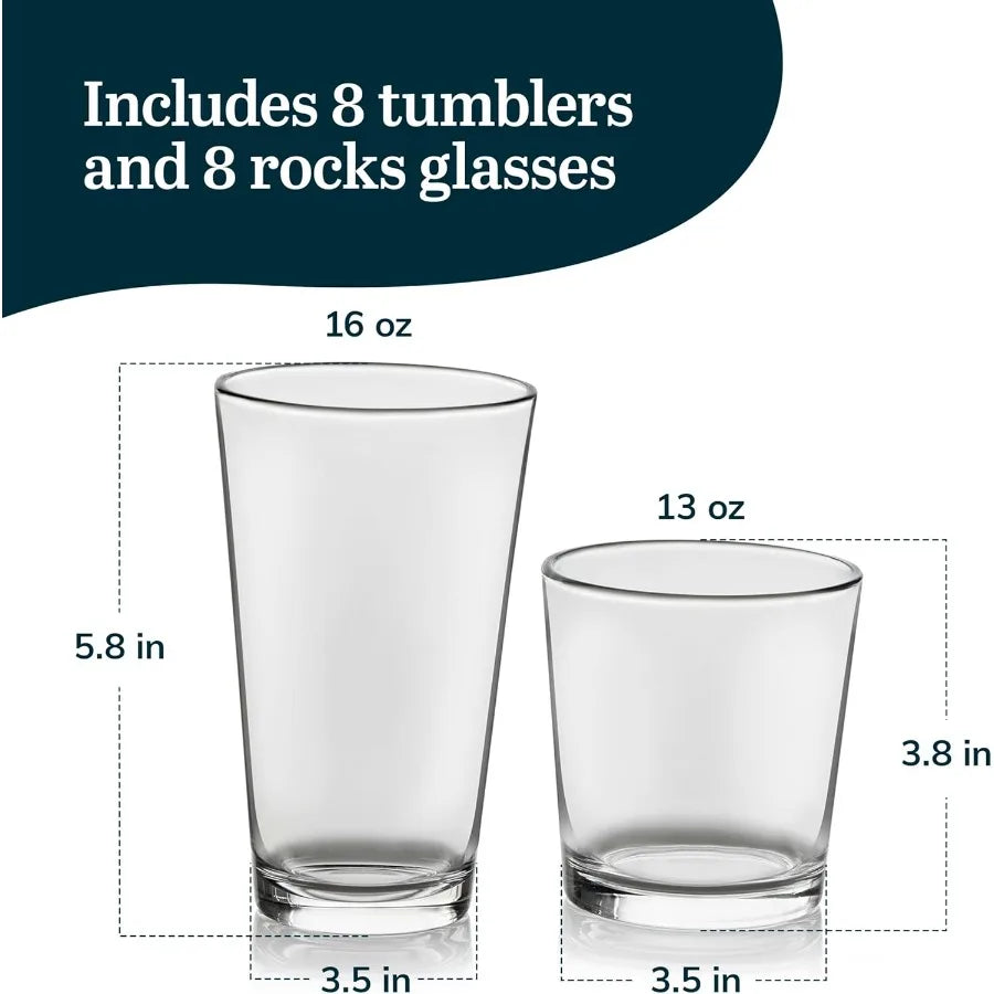 Flare Tumbler And Rocks Glasses Set Lead-Free Dishwasher Safe Glassware