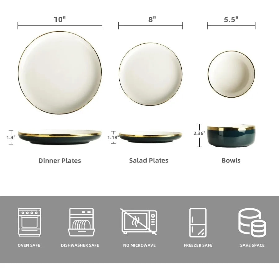 Porcelain Dinnerware Set 12 Piece Luxury China Plates and Bowls