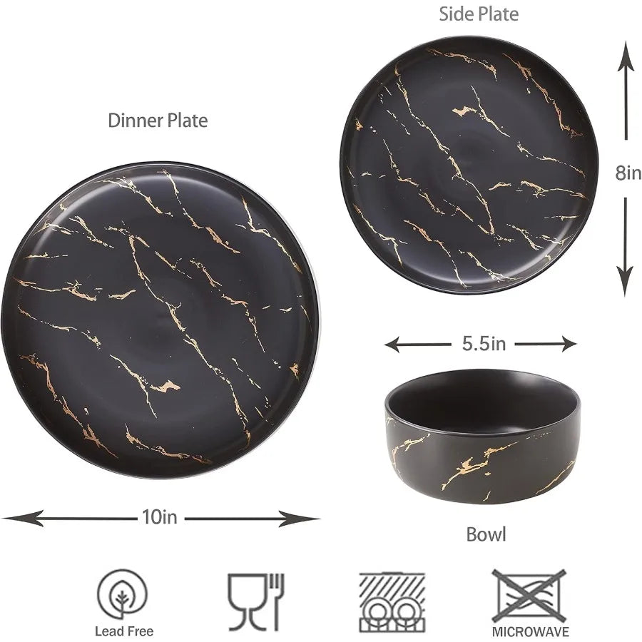 Marble Porcelain Dinnerware Set 12Piece For Everyday Dining