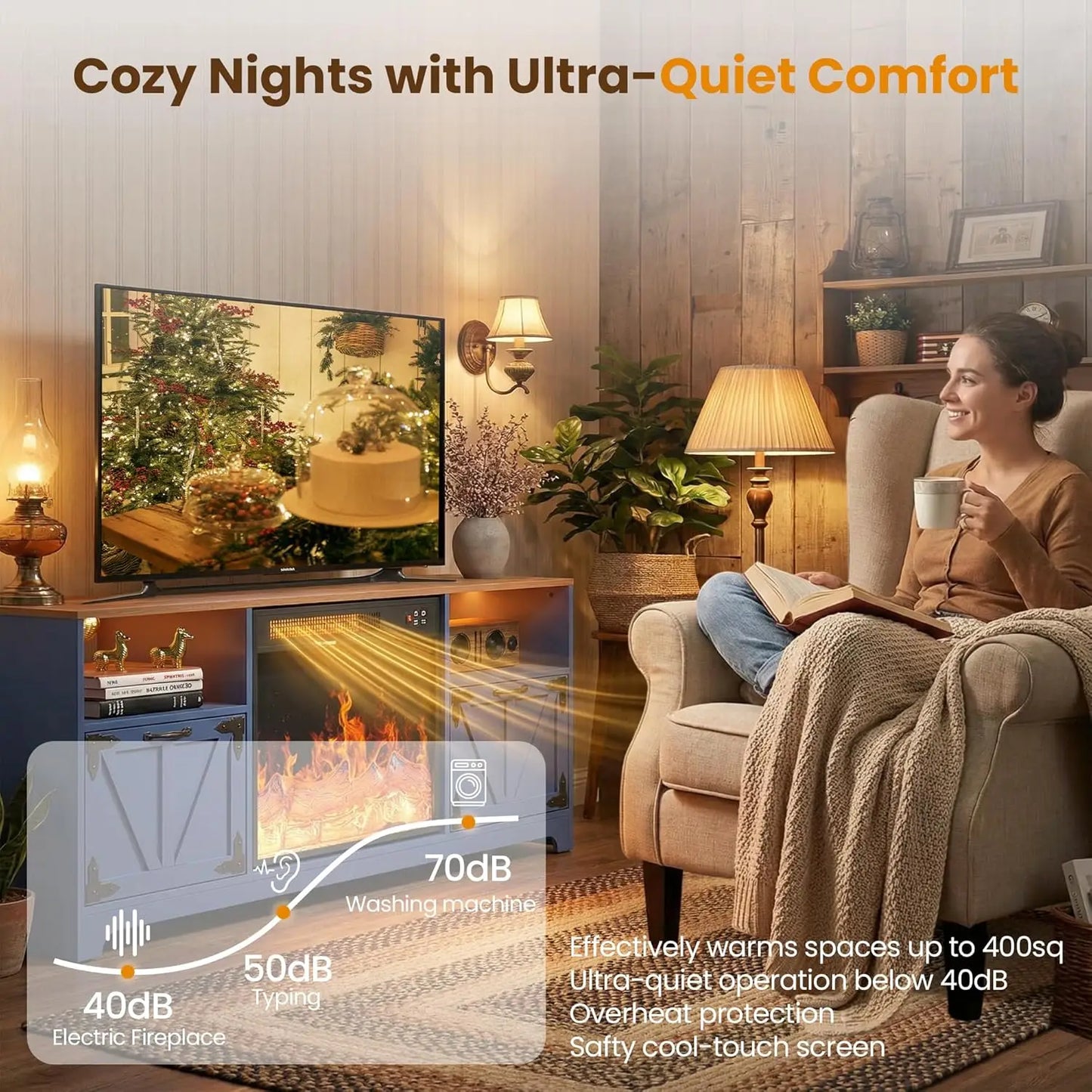 Farmhouse Modern Fireplace TV Stand With Built-In Electric Fireplace