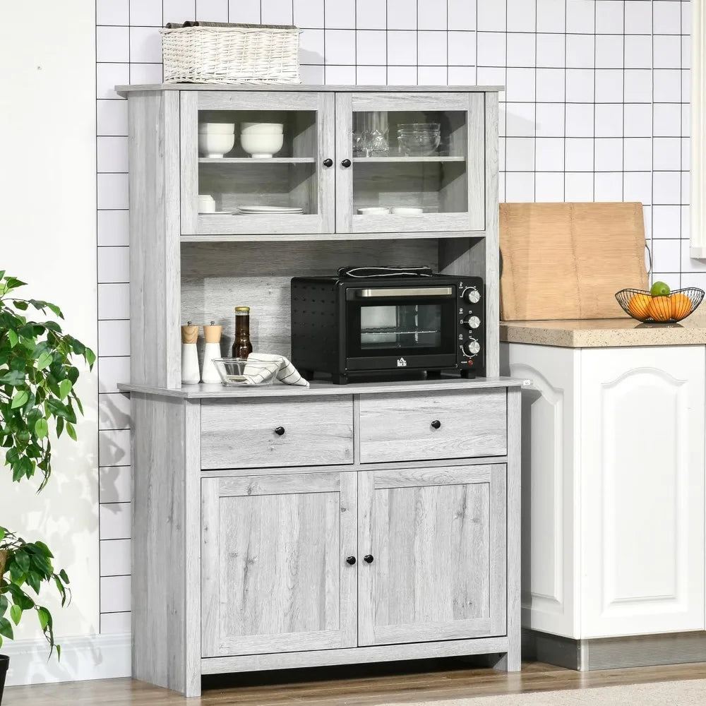 Kitchen Buffet Cabinet With Open Microwave Counter And Drawers