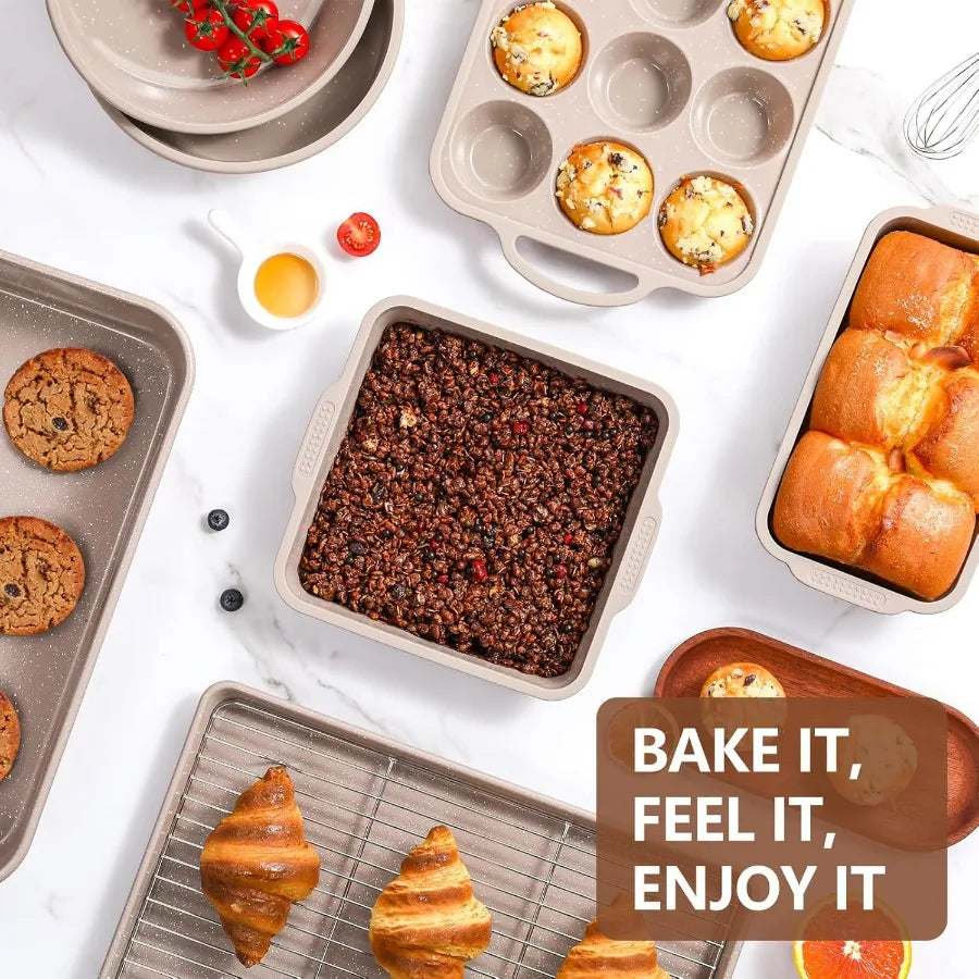 8-Piece Nonstick Bake Pans Set With Silicone Muffin Loaf Pans