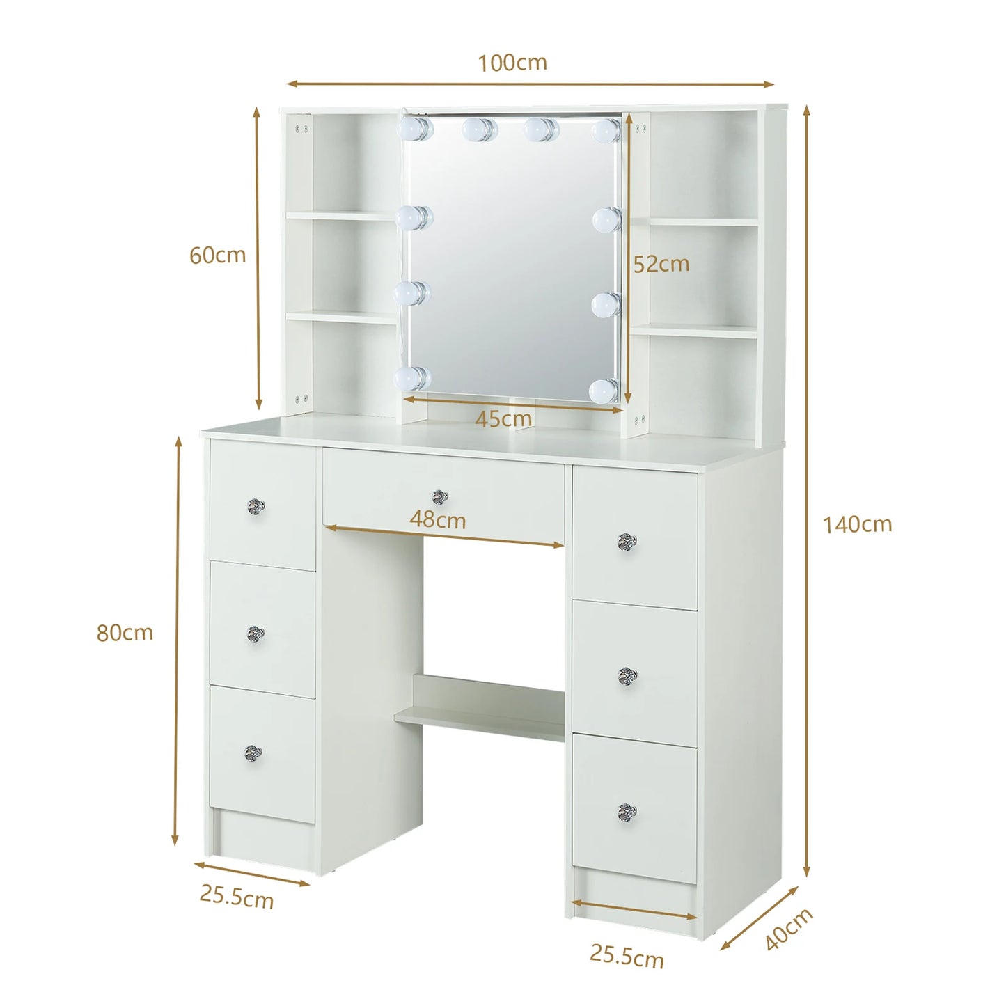 General Use Refined Oak Makeup Vanity With LED Mirror And Shelves