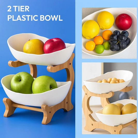 Two Tier Fruit Bowl With Shelves For Kitchen Counter Storage