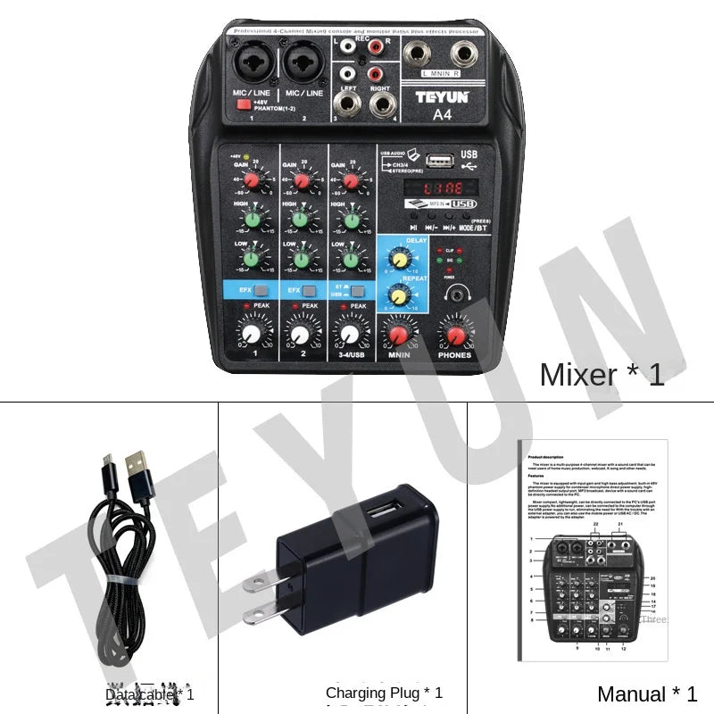 TEYUN 8 Channel DJ Mixer With 24 DSP Effects Bluetooth