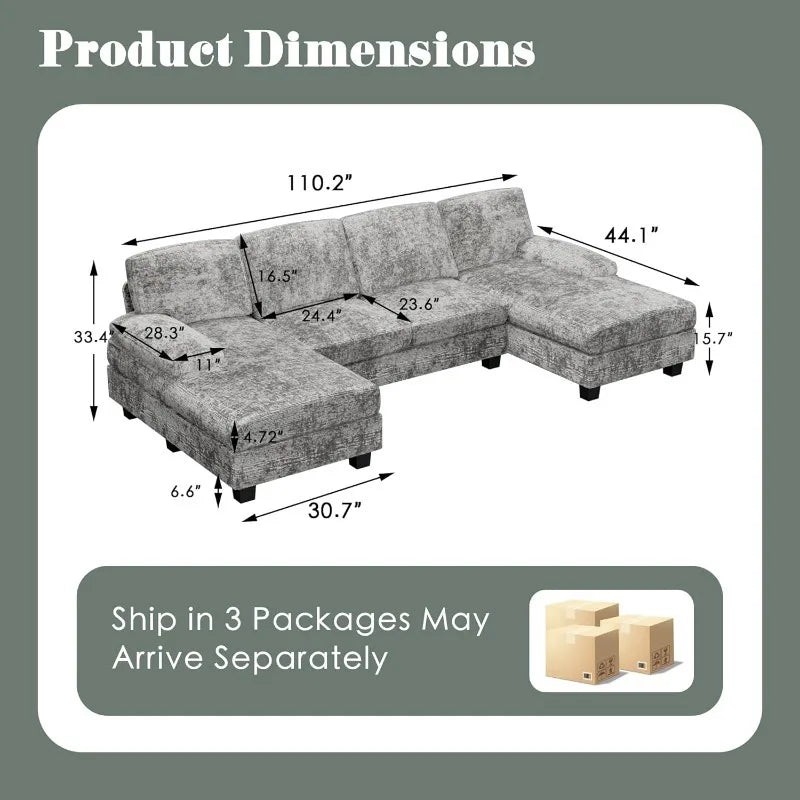 Combination Convertible U Shaped Sectional Sofa 4 Seat Set