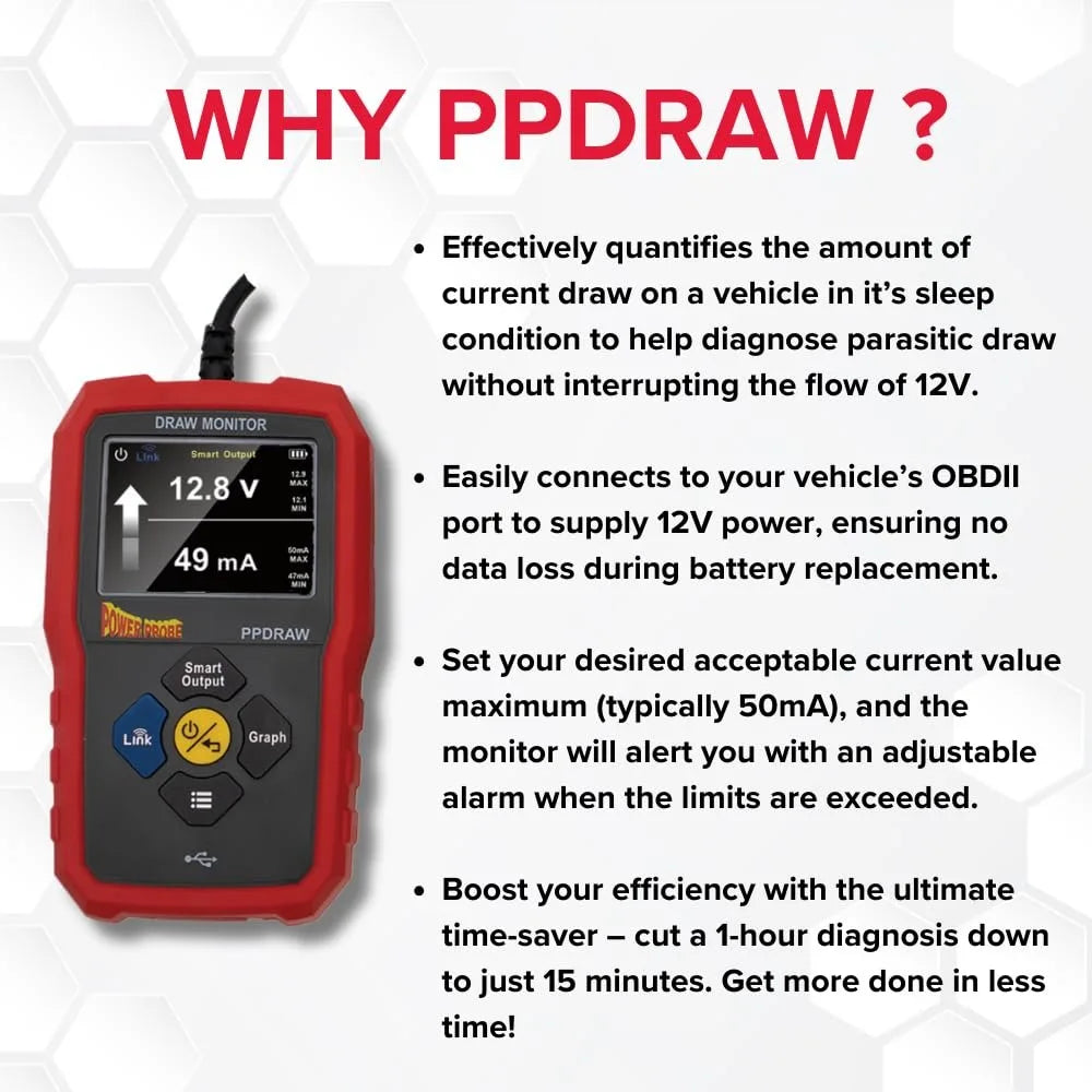 PPDRAW Automotive Battery Voltage And Parasitic Draw Monitor OBDII