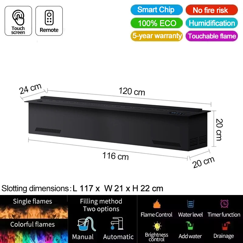 AFLYEVER Water Vapor Fireplace With 3D Flame And Tuya App