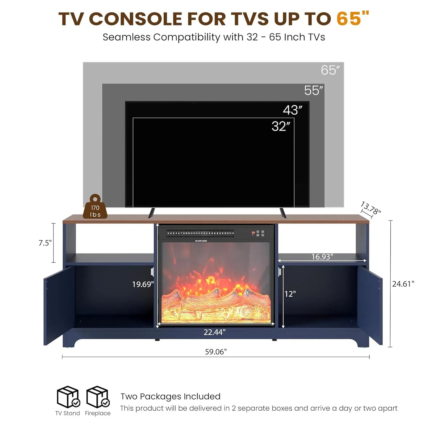 Farmhouse Modern Fireplace TV Stand With Built-In Electric Fireplace