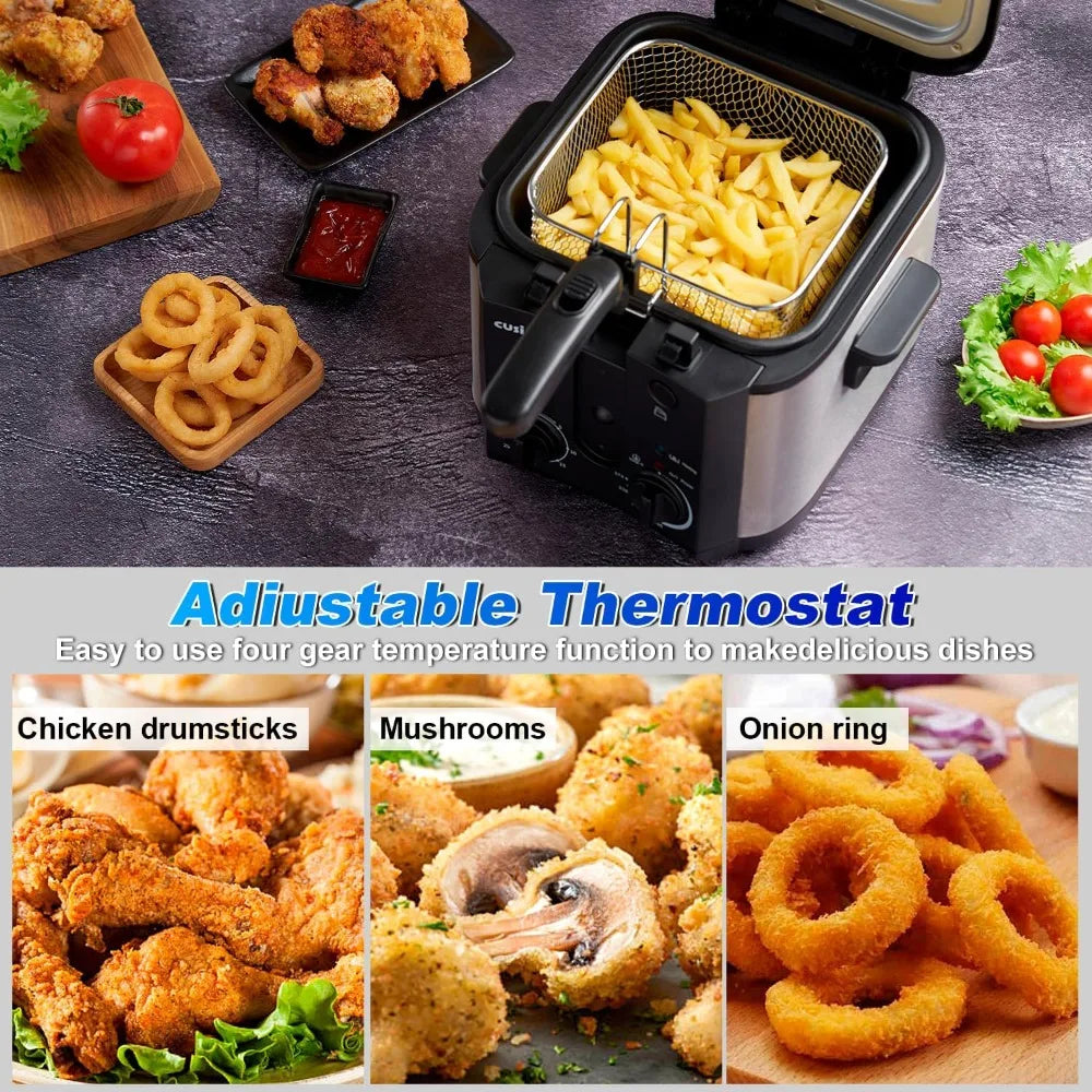 Electric Deep Fryer With Adjustable Temperature And Timer Basket Lid