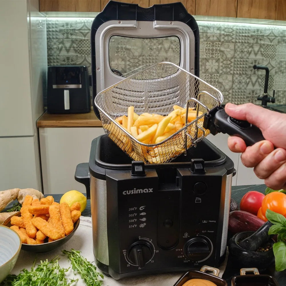 Electric Deep Fryer With Adjustable Temperature And Timer Basket Lid