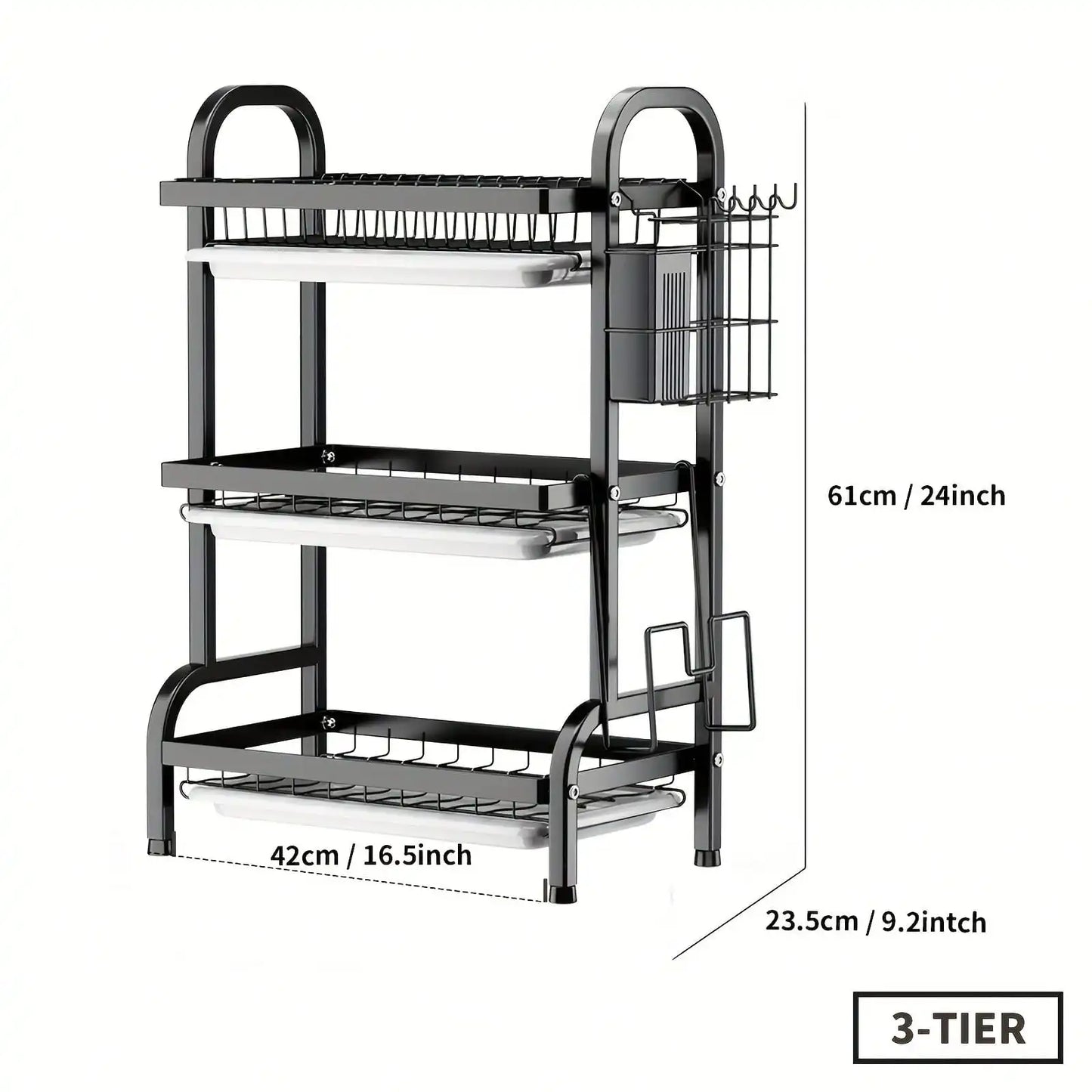 3-Tier Space-Saving Metal Dish Rack And Utensil Organizer