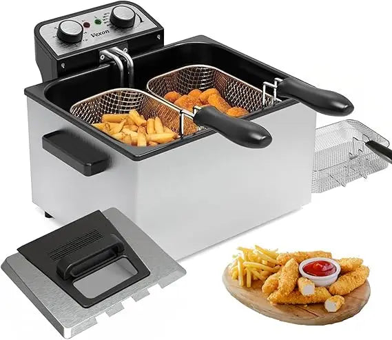 Vexon Electric Deep Fryer With 3 Baskets And Adjustable Temperature