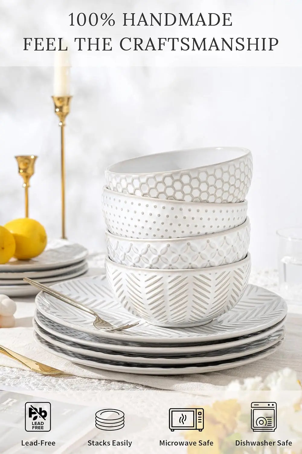 XMSJ 24 Piece Dinnerware Set Premium Stoneware