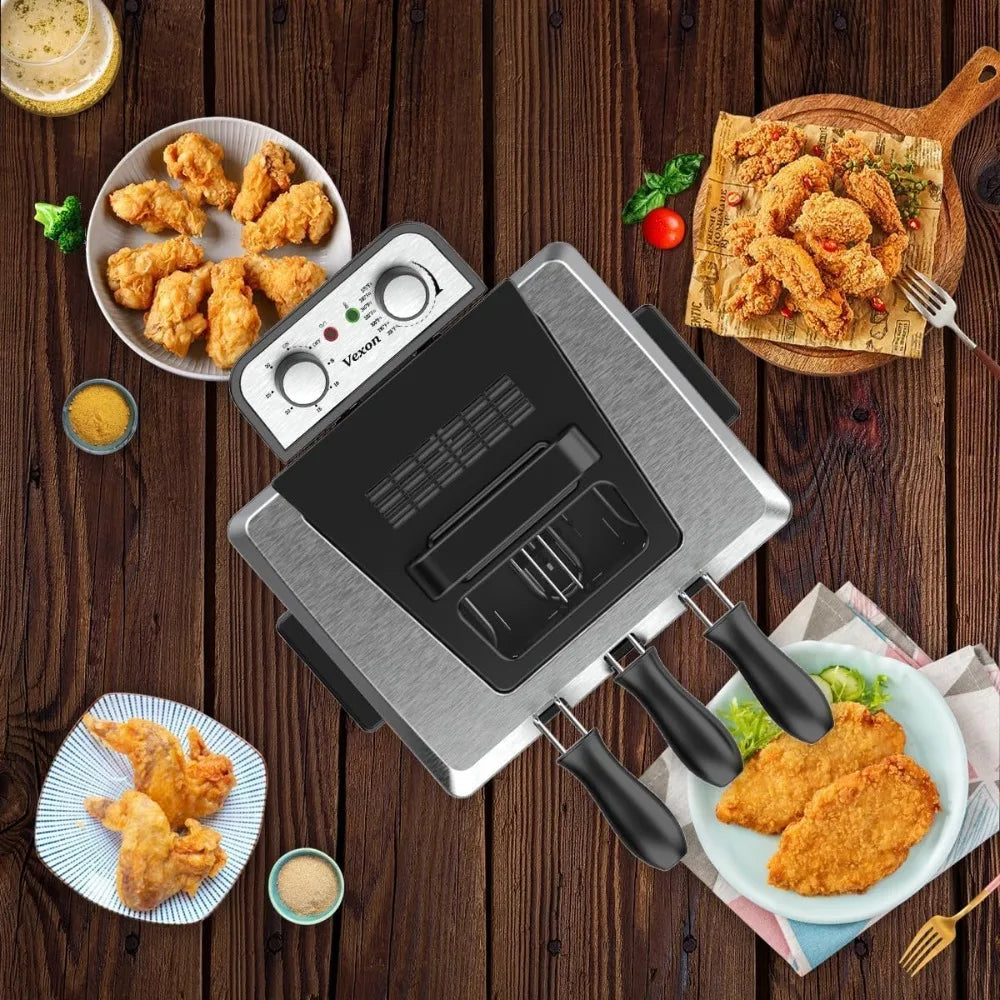 Vexon Electric Deep Fryer With 3 Baskets And Adjustable Temperature