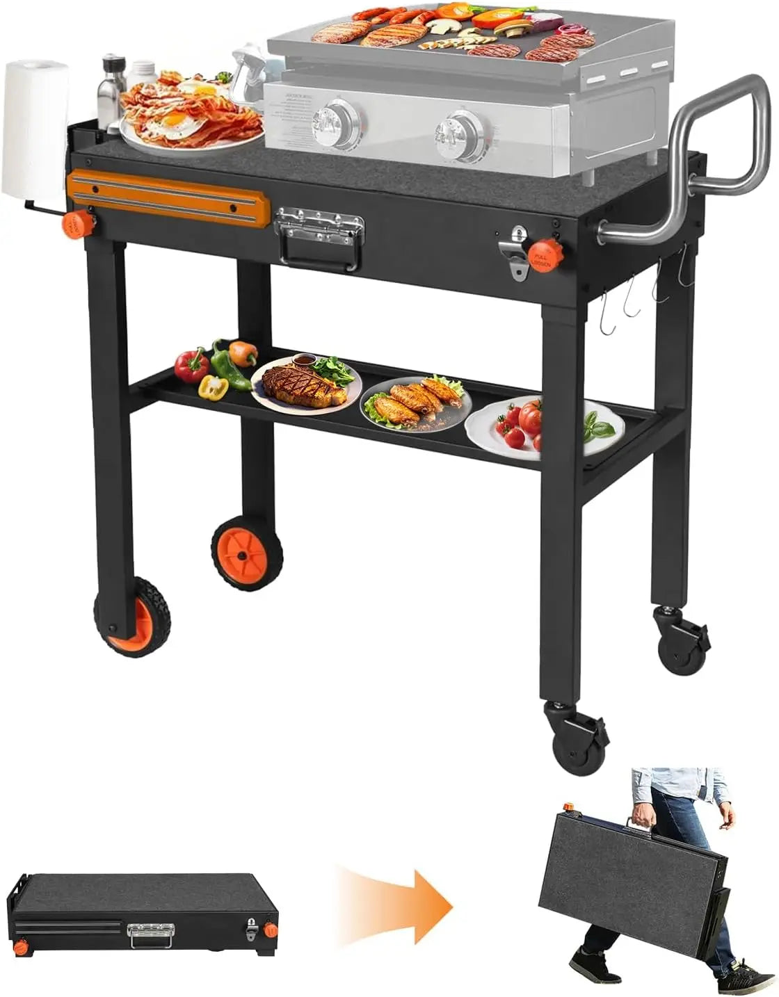 Portable Outdoor Grill Table With Wheels Folding Cart For Cooking